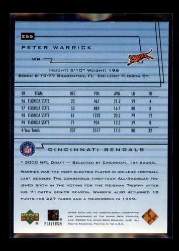 Peter Warrick 2000 Upper Deck #255 radiocontrol Cincinnati Bengals - Imagen 2 de 2