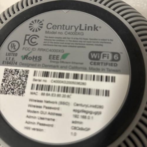 CenturyLink C4000XG Greenwave Wi-Fi 6 Hotspot DSL Internet Modem Router White - Bild 8 von 8