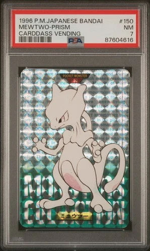 1996 Pokemon Bandai Japanese Carddass Vending Mewtwo Prism #150 PSA 7 GREEN