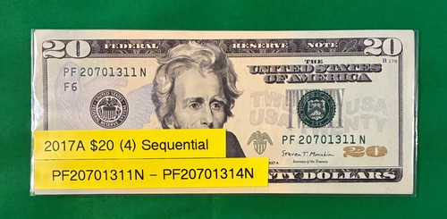 UNCIRCULATED TWENTY DOLLAR BILLS SERIES 2017A $20 SEQUENTIAL NOTES LOT of 4 - Picture 7 of 7