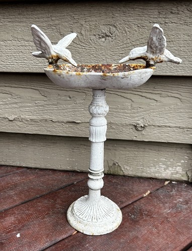 Shabby weiß rostig Gusseisen Vogeltränke Kolibri viktorianisches Futterhaus Garten 13 Zoll - Bild 2 von 12