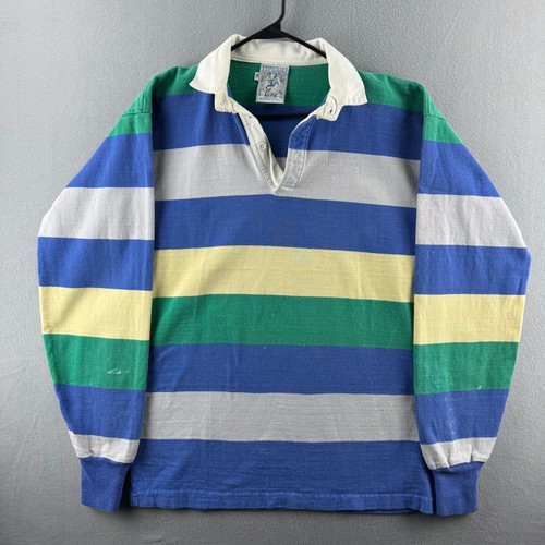 Vintage Lands End Rugby Shirt Mens XL Heavy Cotton Striped Polo Made in USA - Picture 1 of 24