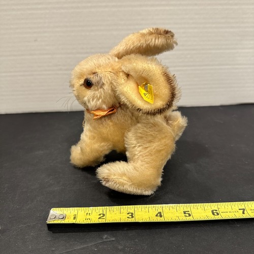Vintage Steiff Hase Rabbit Plush 5" – Mohair w/ Button & Tag, Pink Ribbon German - Picture 10 of 10