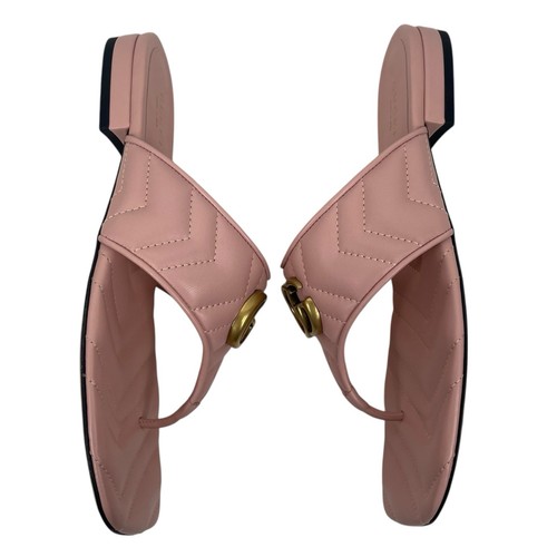 NEW Gucci GG Logo Marmont Leather Thong Flat Sandals Pink Gold Women Size 37.5 - Picture 7 of 13