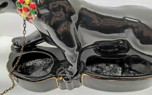Vintage großer MCM Black Panther Kragen Keramik Übertopf vergoldet bemalt Mid Century - Bild 4 von 11