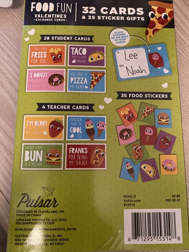 Food Fun Valentine's Cards (28) & Stickers (35) 4 Teacher Cards New - Picture 2 of 4