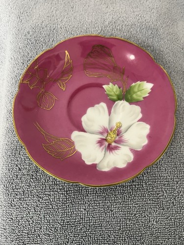 Vintage Porzellan Teetasse und Untertasse Set mit Hibiskusblüten - Bild 2 von 11
