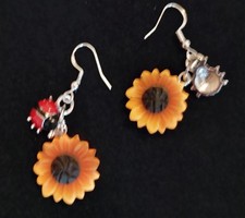 Sunflower With Lady Bug Earrings