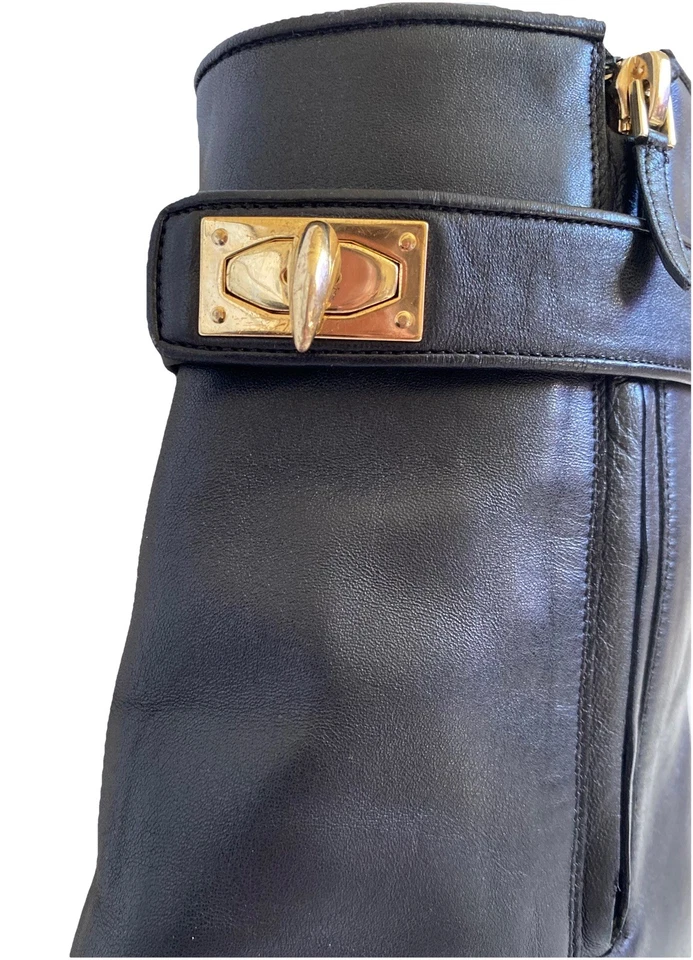 💎 Botas de cuña Givenchy Shark Lock - Cuero negro, herrajes dorados💎 Foto 4 de 4