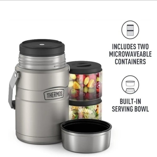 Thermos 47 oz Stainless King Big Boss Food Jar w/ 2 Inner Containers-Matte Steel - Picture 4 of 10