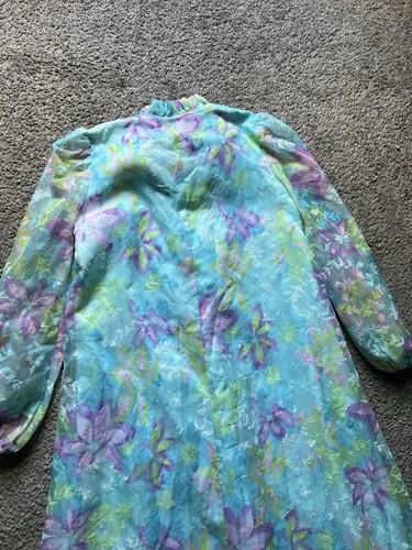 Vintage 1960s 70s Prairie Dress Pastel Floral Chiffon Maxi Balloon Sleeve Ruffle - Picture 8 of 12