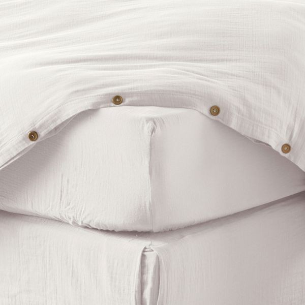 Drap housse 90x190 cm en gaze de coton Chantilly, fini le repassage du lit