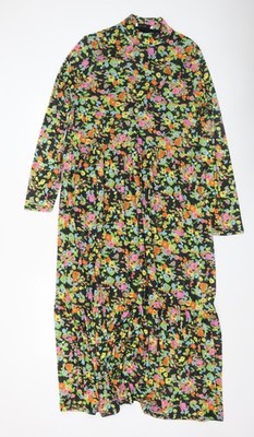 Warehouse Damen Midikleid Mehrfarbig Blumen Größe L Langarm Hochgeschlossen