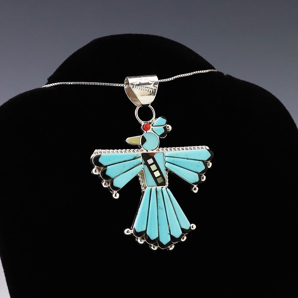 NATIVE AMERICAN ZUNI TURQUOISE THUNDERBIRD PENDANT BY MICHELLE PEINA View 3