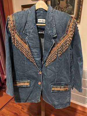 Vtg David David Denim Jacket Women s L Blue Jean Blazer Rhinestone Western USA