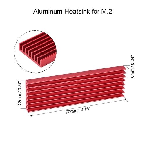 M.2 Alluminio Dissipatore 70x22x6mm Rosso E-Forma Nero per 2280 SSD - Afbeelding 2 van 3