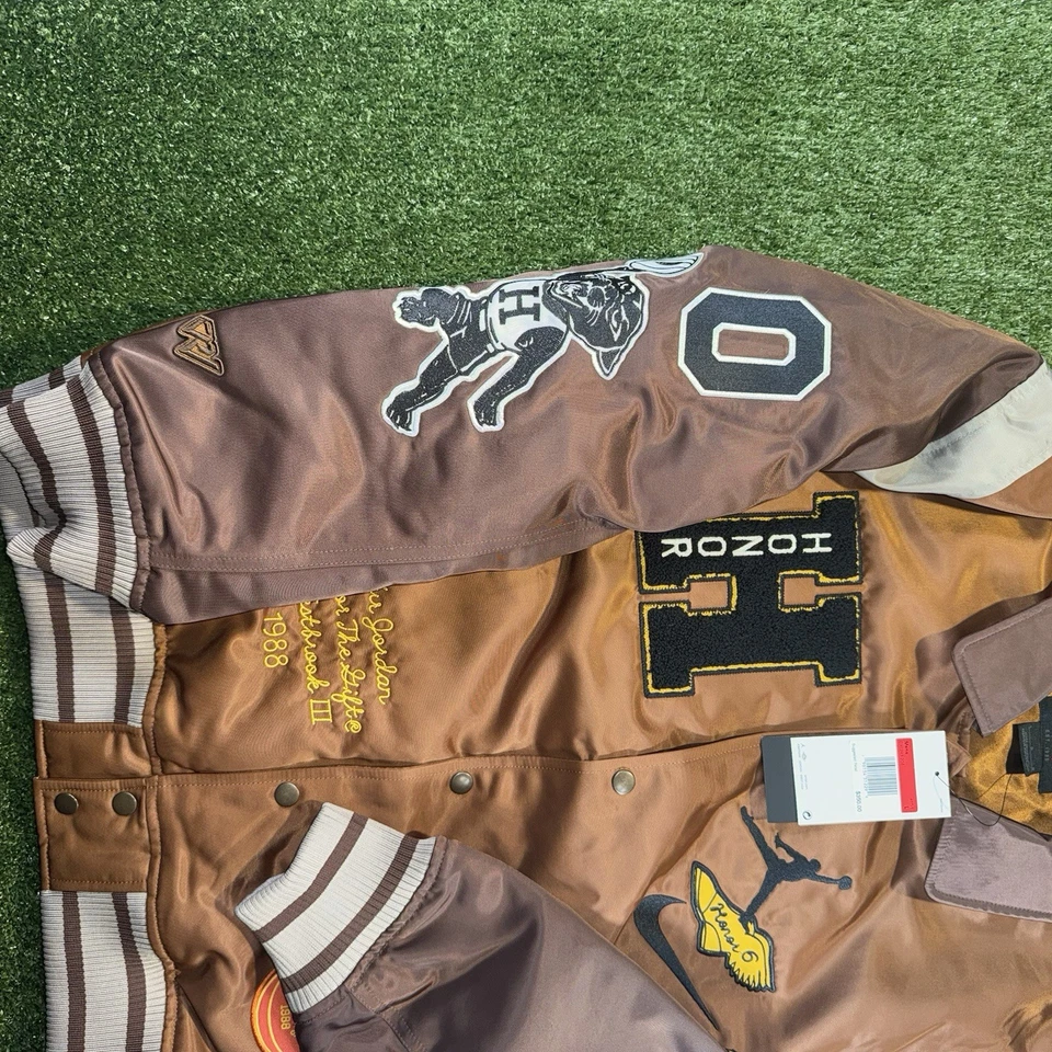 Men’s Size Large NIKE X JORDAN X HONOR THE GIFT MEN'S VARSITY JACKET Brown - Image 3 of 4