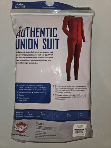 Neu! Herren Coldpruf Authentic Base Layer Union Anzug - Rot, Large (42-44) - Bild 4 von 6