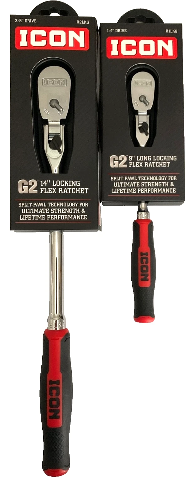 ICON (70446 & 70451) 3/8" & 1/4" Drive, G2 Locking Flex Head Ratchets (FREE S&H) - product detail image 1