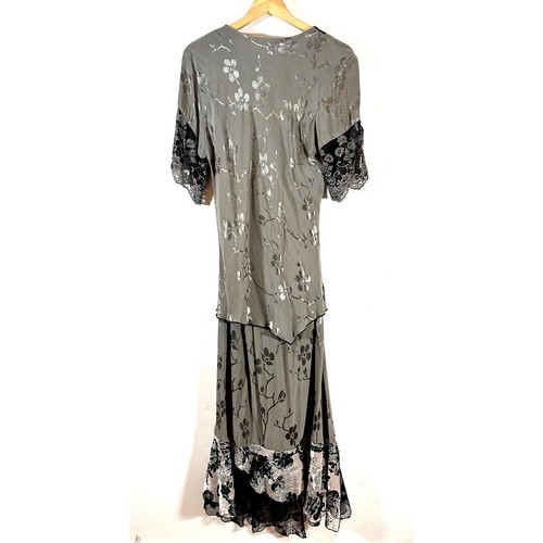 Spencer Alexis Vintage grau Spitze Blumen Rock Set Burnout feminin Damen 10 - Bild 2 von 14