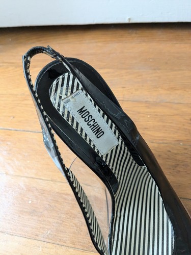 Y2K Moschino Black Patent Leather and Clear Plastic Slingback Heels - Picture 7 of 9