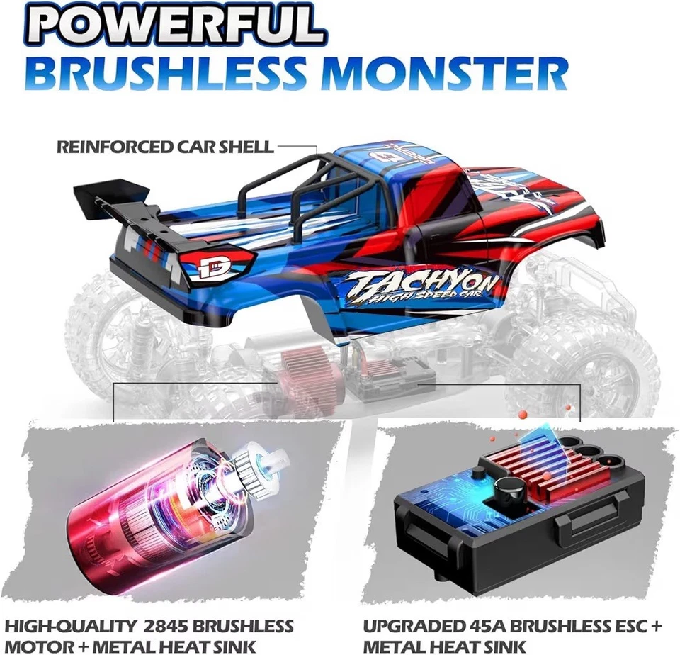Brushless Monster Truck 1:10 RC Car 60+km/h 4WD + 2 Akkus LED - Bild 2 von 4