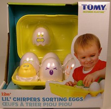 PLASTIC LIL' CHIRPERS SORTING EGGS TOMY PRODUCED PLAY TOY FOR CHILDREN AGES 12M 