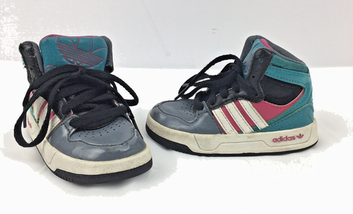 Adidas Basketball Shoes Toddler Baby Size 5K High Tops Ortholite Gray Pink Teal