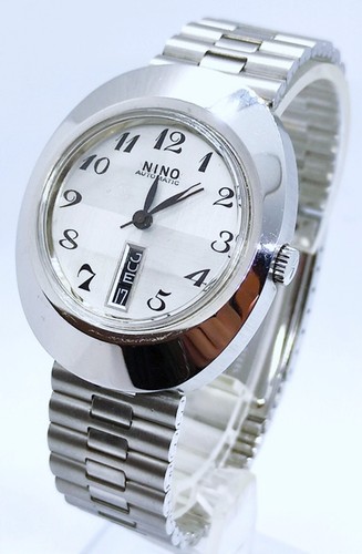 SWISS MADE NINO AUTOMATIC AS 2066 vintage 1970 SPACE AGE NOS NEW OLD STOCK STEEL - Imagen 4 de 12