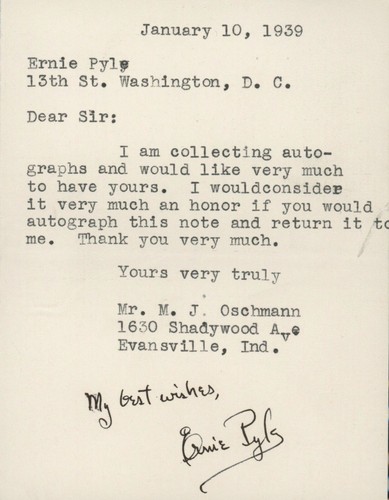 Rare Ernie Pyle Signed Letter - Certified and Encapsulated by PSA/DNA - Picture 2 of 2