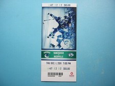 2011/12 VANCOUVER CANUCKS NASHVILLE PREDATORS NHL HOCKEY TICKET STUB DAN HAMHUIS