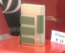 Working S.T.DUPONT Gas Lighter Silver Green Line 2 with box