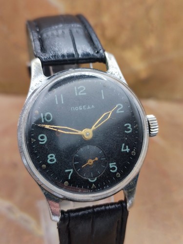 Vintage Military Watch Pobeda 2 MChZ Black Dial USSR Mechanical Men Soviet - Picture 13 of 15
