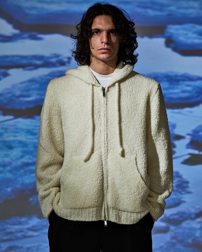 Daniele Fiesoli Boucle Wool Zip Hoodie L Hooded Cardigan Sweatshirt Mens - Picture 7 of 11