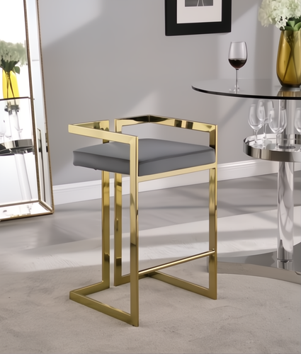 Set of 2 Plush Upholstered Counter Height Barstool Modern Gold Silver Chairs 31" - Picture 36 of 76