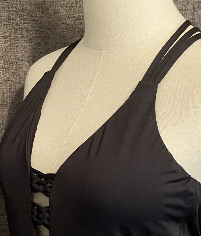 Traje de baño Bar III para mujer atardecer sólidos con tiras de una pieza negro mediano nuevo Foto 4 de 4