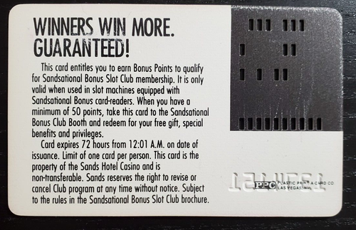 Sands Casino Las Vegas Vintage Slot Card - Bild 2 von 2