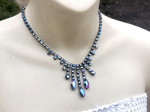 Collar De Colección Juliana Pavo Real Azul Verde Aurora Boreal Vidrio Sandía Estrás - Imagen 9 de 11