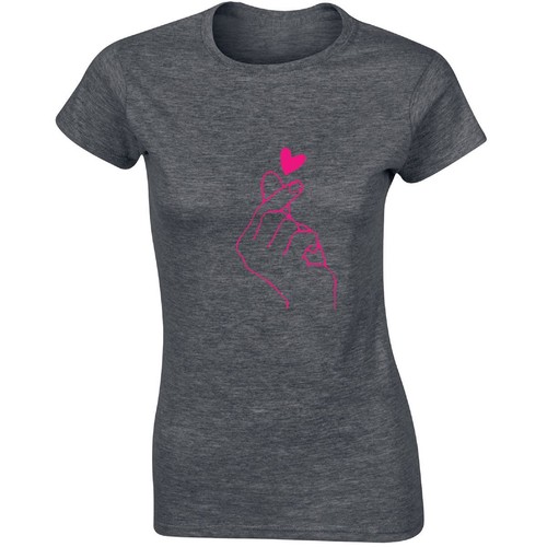 Finger Heart Sign Kpop Love Symbol Womens T shirt TeeTop Joke Slogan Present - Picture 11 of 25