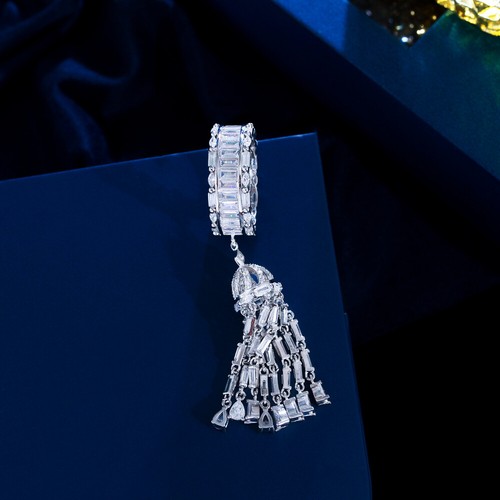 Versilberte lange Quaste Charms CZ Ehering Ring für Frauen Cocktail Party - Bild 8 von 13