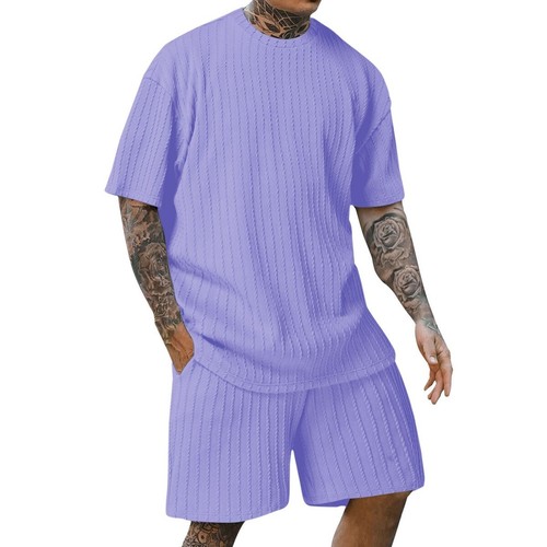 Men’s Summer Sports Set Crew Neck T-Shirt & Shorts 2-Piece Outfit - Picture 10 of 12