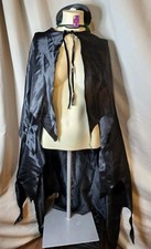 BLACK SATIN CAPE HALLOWEEN ADULT SIZE Jagged Hemline with 2 Eye Masks 48"Long