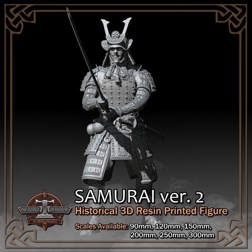 Feudal Japan Samurai 2 - 3D Resin Printed Figure Model Kit - Scale 90mm to 300mm - Picture 2 of 16