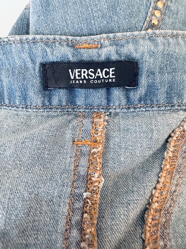VERSACE Jeans Couture Vintage Mini Skirt Blue Denim Gold Studs Detail Size 38 XS - Picture 22 of 24