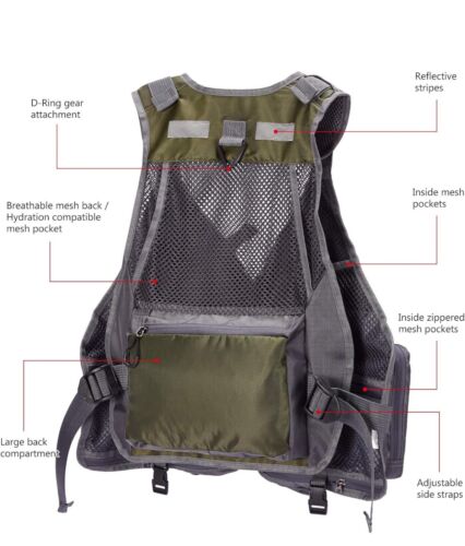 BASSDASH Strap Fishing Vest Adjustable for Men and Women, for Fly Bass Fishing - Picture 4 of 8
