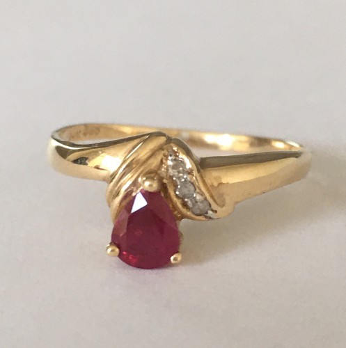 Q11916, Neu 14k einfarbig Gelbgold Y/G echter Rubin Diamantring, Gr.-7 - Bild 5 von 12
