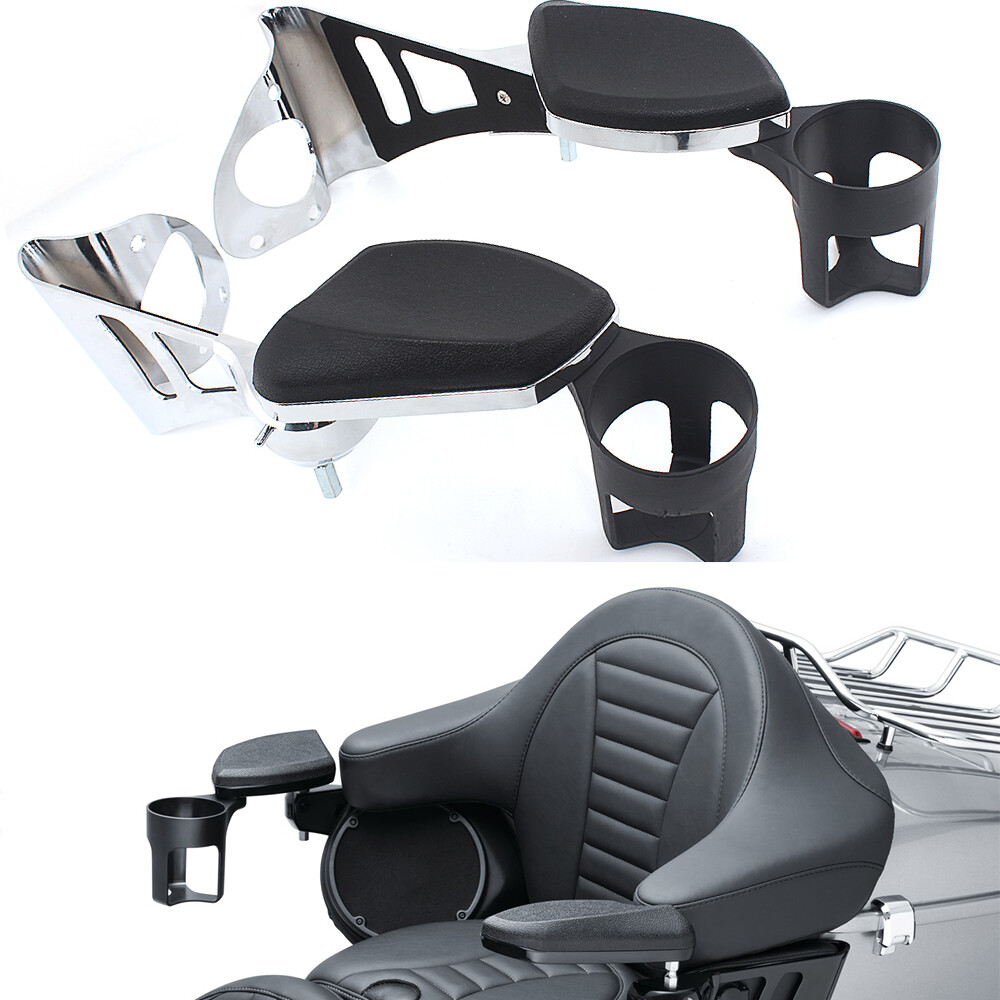 Chrome Rear Passenger Arm Rests w/ Drink Holder For Harley Touring ...