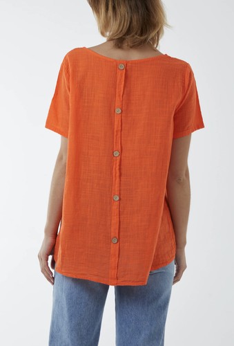 New Ladies Womens Linen Look Italian Button Back Top Light Weight T-Shirt - Picture 20 of 36