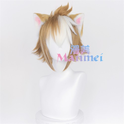 Anime Genshin Impact Gorou Cosplay Wig Ears Cos Brown Short Hair Party Hairpiece - 第 4/11 張圖片