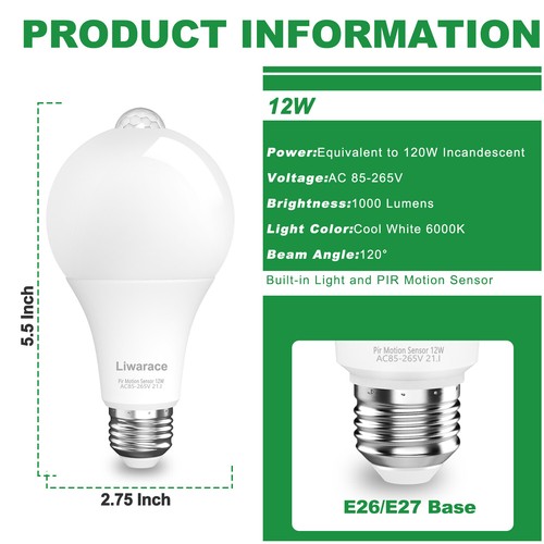 1-4Pack Motion Sensor Light Bulbs 50/90/120/150W LED Sensor Bulbs Auto On/Off US - Picture 35 of 54